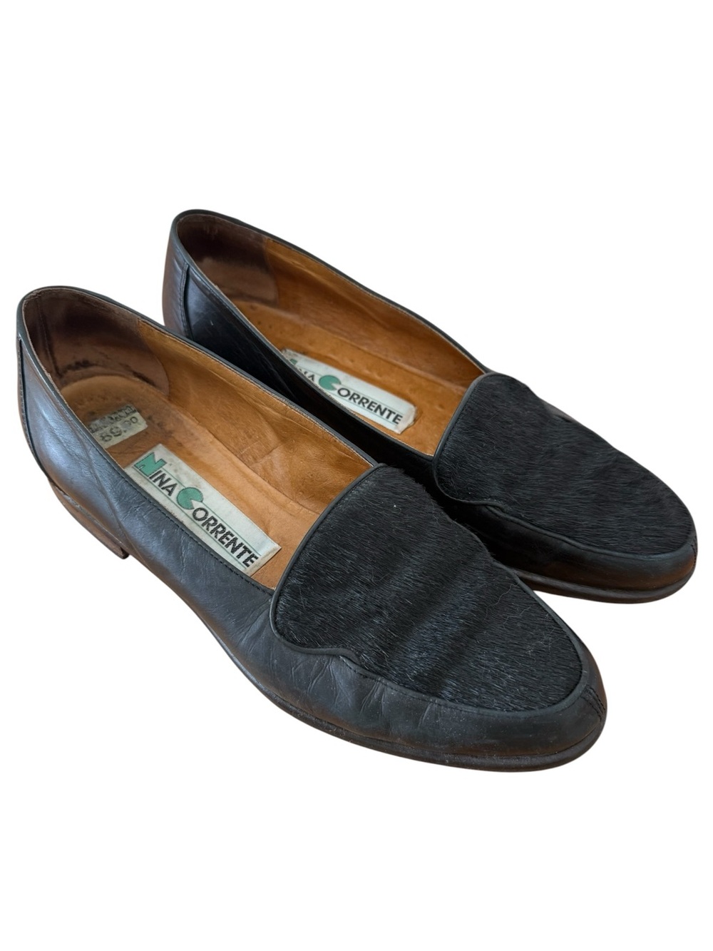 Black Leather & Haircalf Loafers Neutral Classic. Business Casual EU 40 US 9.5